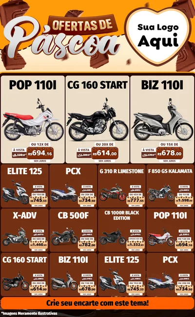 Modelo de Encarte para Encarte Grande com o tema Ofertas de Páscoa para Concessionaria de Motos