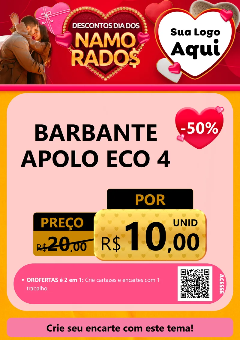 Modelo de Cartaz para Cartaz A4 Vertical com o tema Descontos Dia dos Namorados para Armarinho e Aviamentos
