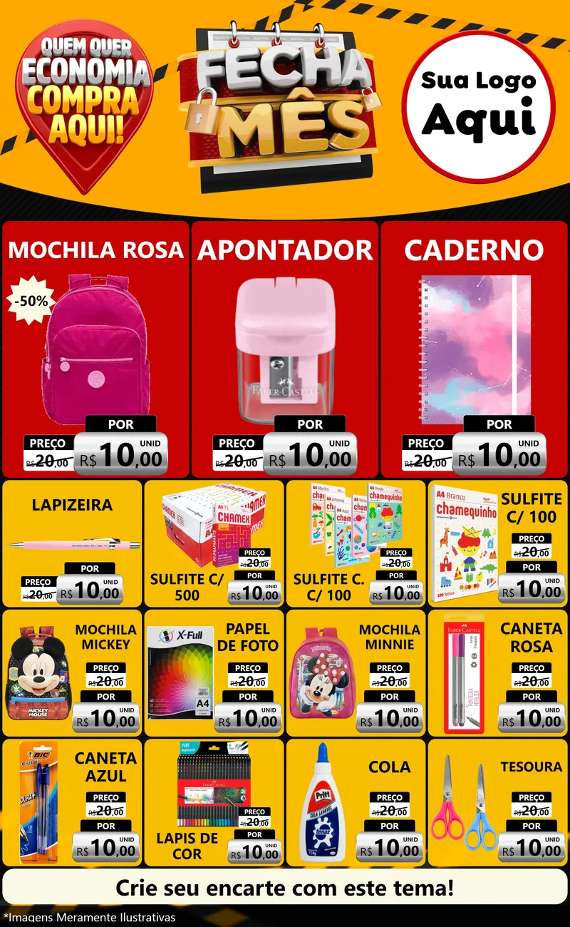 Modelo de Encarte para Encarte Grande com o tema Fecha Mês para Papelaria