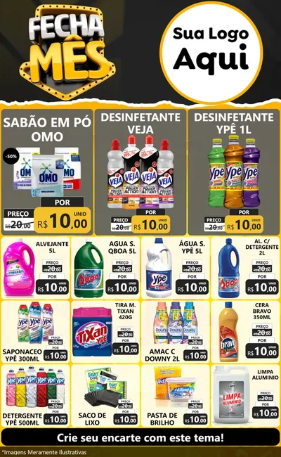Modelo de Encarte para Encarte Grande com o tema Fecha Mês para Produtos de Limpeza