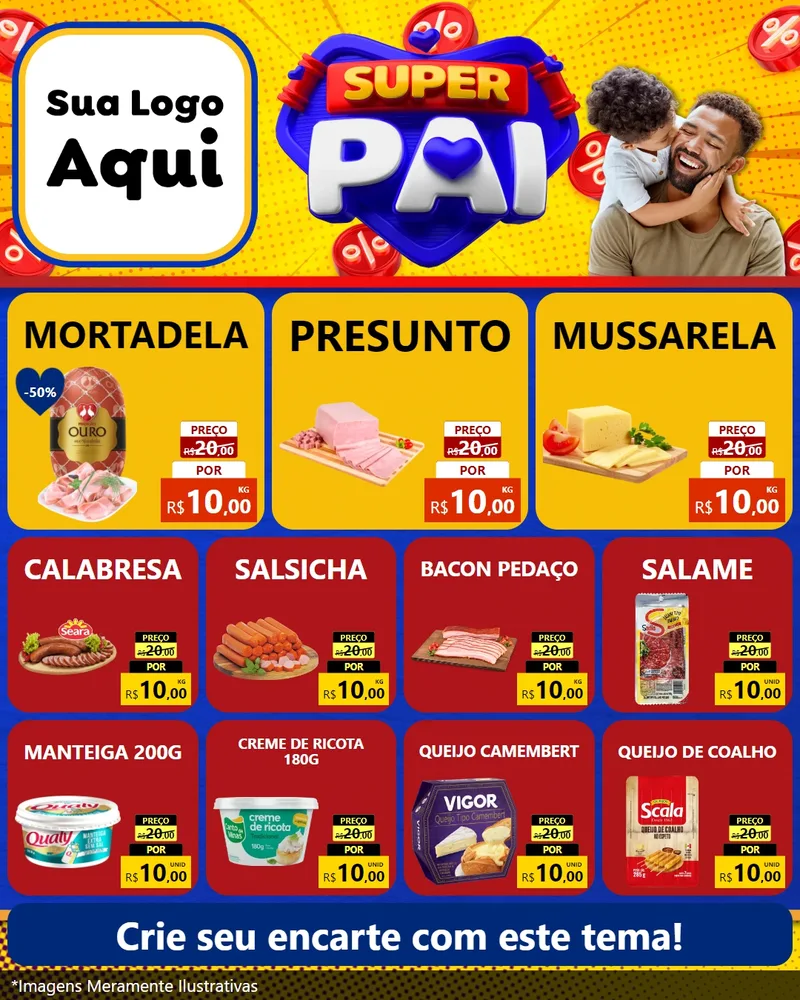 Modelo de Rede Social para Feed Instagram com o tema Super Pai para Frios e Laticínios
