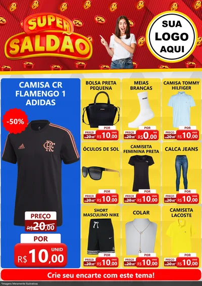 Modelo de Encarte para Encarte A4 Vertical com o tema Super Saldão para Roupas e acessórios