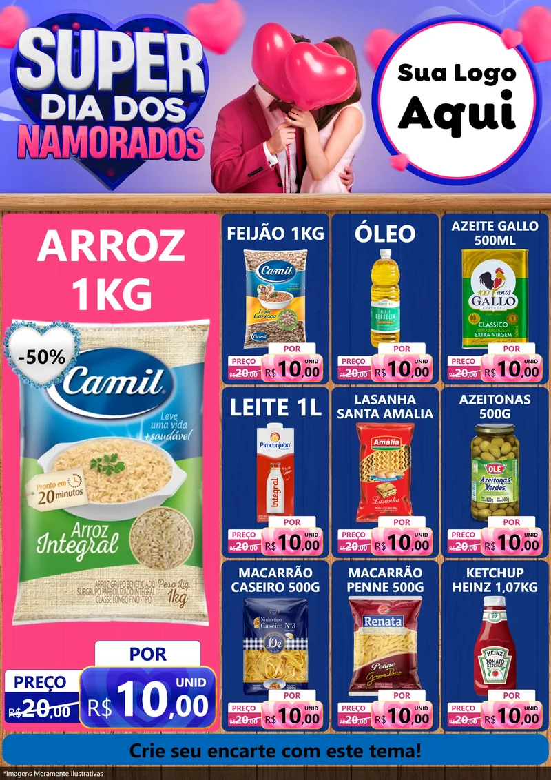 Modelo de Encarte para Encarte A4 Vertical com o tema Super Dia dos Namorados para Supermercado