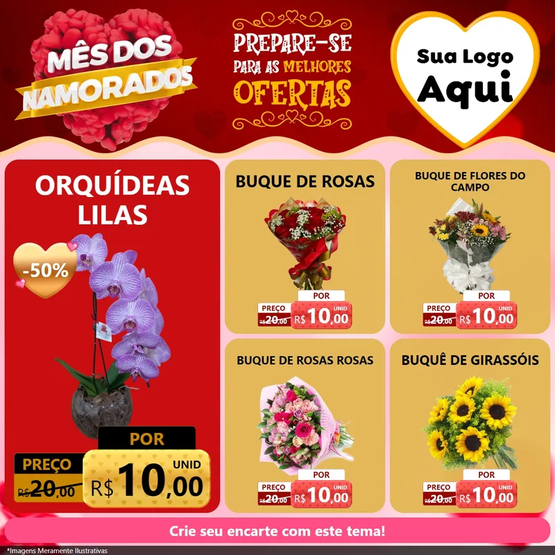 Modelo de Rede Social para Feed Facebook com o tema Mês dos Namorados para Floricultura e jardim
