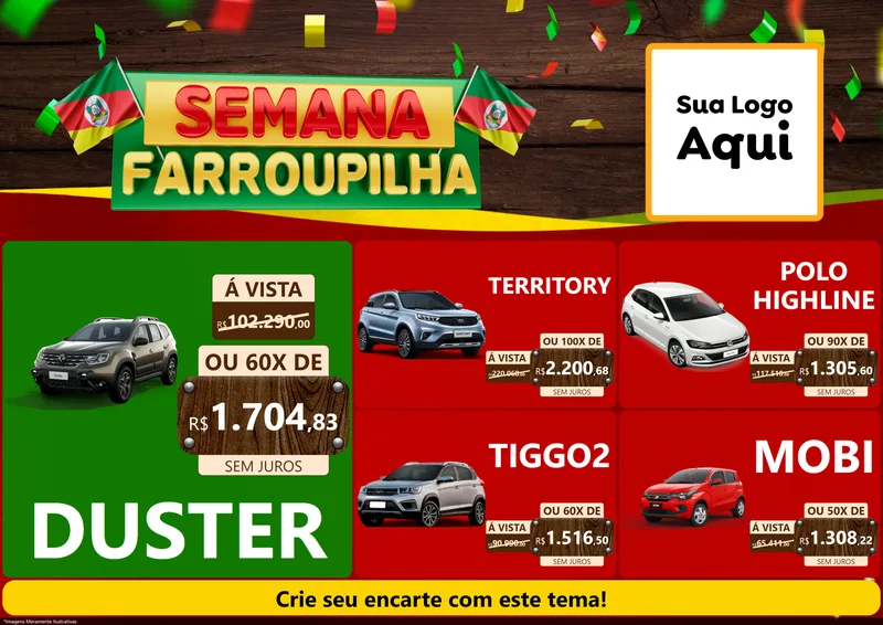 Modelo de Encarte para Encarte A4 Horizontal com o tema Semana Farroupilha para Concessionaria de Carros