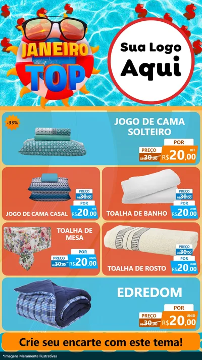Modelo de TV para TV Vertical com o tema Janeiro Top para Cama, Mesa e Banho