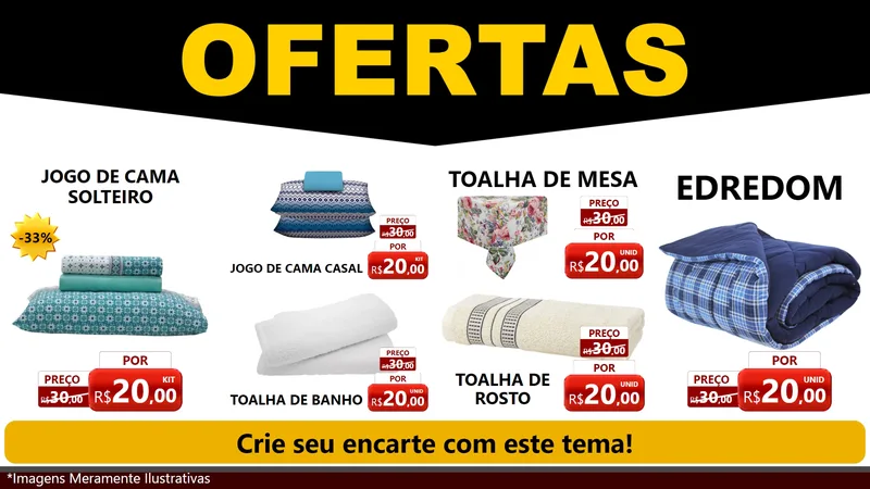 Modelo de TV para TV Horizontal com o tema Ofertas Preto e Vermelho Cartaz para Cama, Mesa e Banho