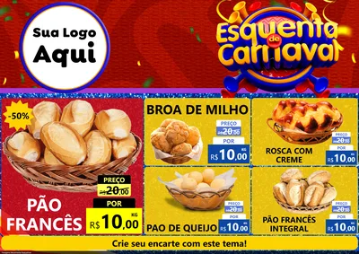 Modelo de Encarte para Encarte A4 Horizontal com o tema Esquenta de Carnaval para Padaria