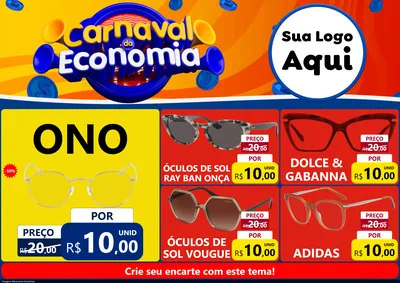 Modelo de Encarte para Encarte A4 Horizontal com o tema Carnaval da Economia para Óticas