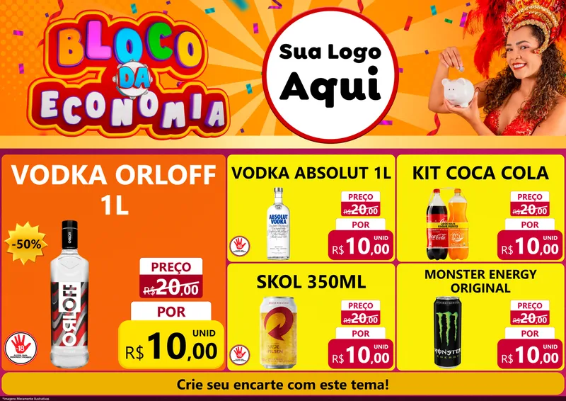Modelo de Encarte para Encarte A4 Horizontal com o tema Bloco da Economia para Distribuidora de bebidas