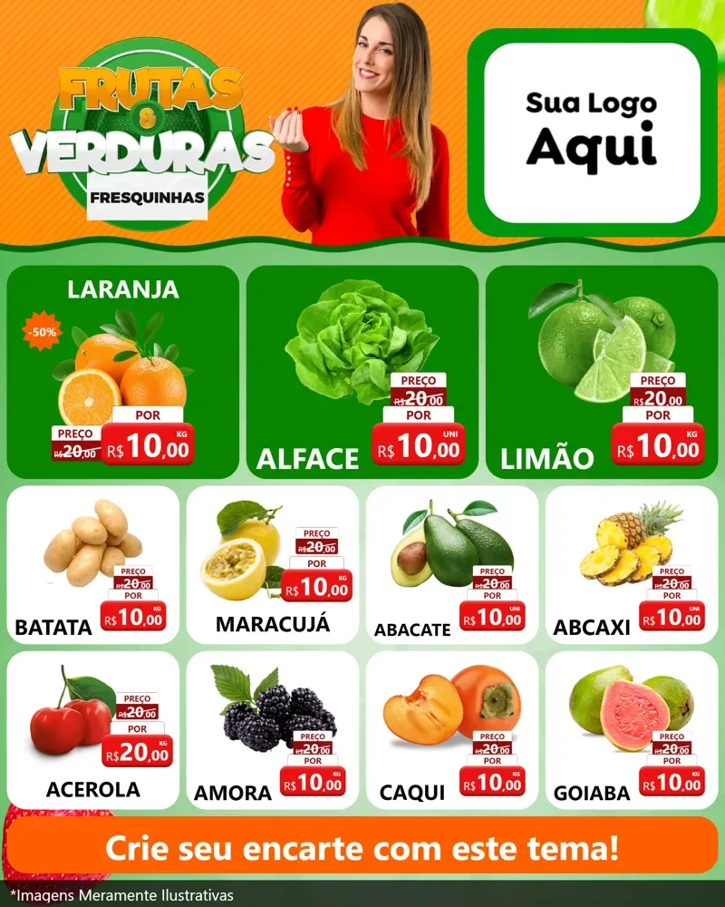 Modelo de Rede Social para Feed Instagram com o tema Frutas e Verduras para Hortifrúti
