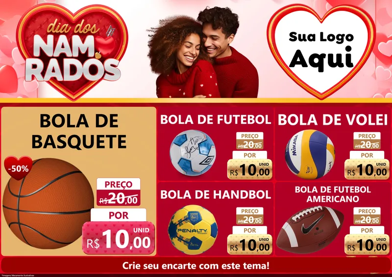 Modelo de Encarte para Encarte A4 Horizontal com o tema Dia dos Namorados para Artigos Esportivos