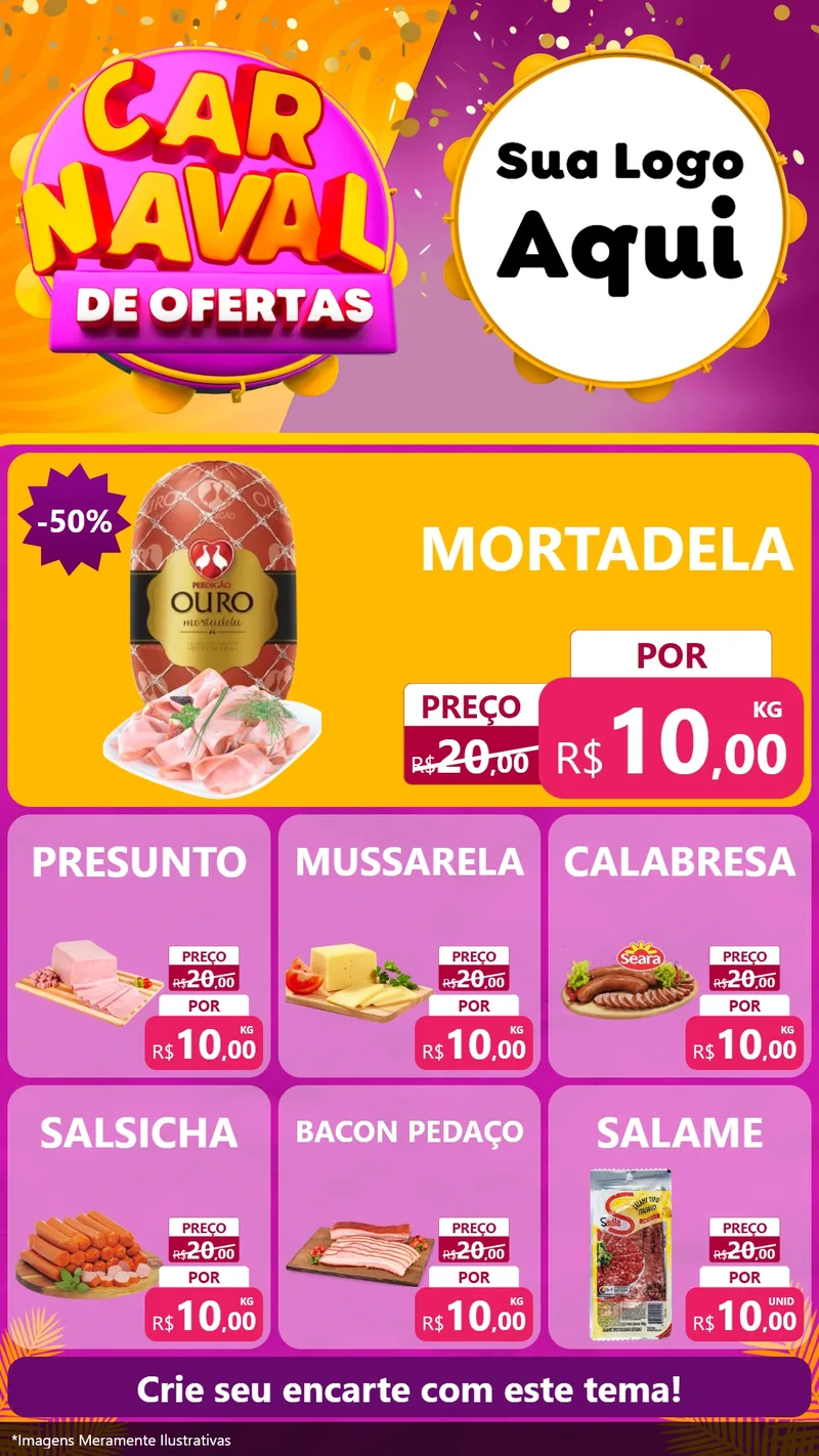 Modelo de Rede Social para Stories com o tema Carnaval de Ofertas para Frios e Laticínios