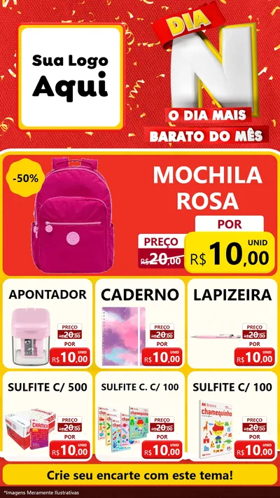 Modelo de Rede Social para Stories com o tema Dia N o Dia Mais Barato do Mês para Papelaria