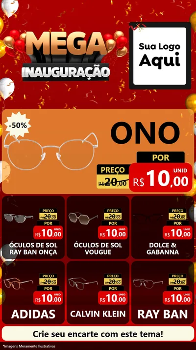 Modelo de Rede Social para Stories com o tema Mega Inauguração para Óticas