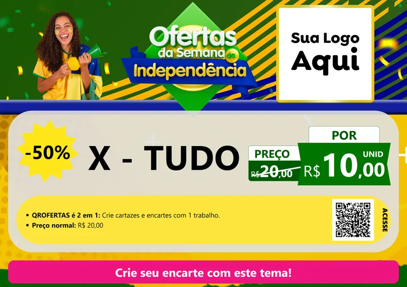 Modelo de Cartaz para Cartaz A4 Horizontal com o tema Ofertas da Semana da Independência para Hamburgueria