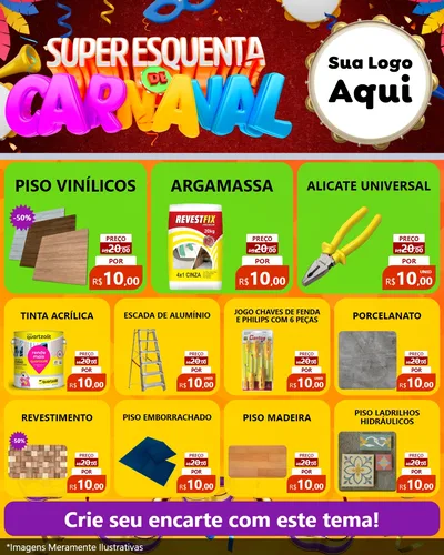Modelo de Rede Social para Feed Instagram com o tema Super Esquenta de Carnaval para Material para Construção