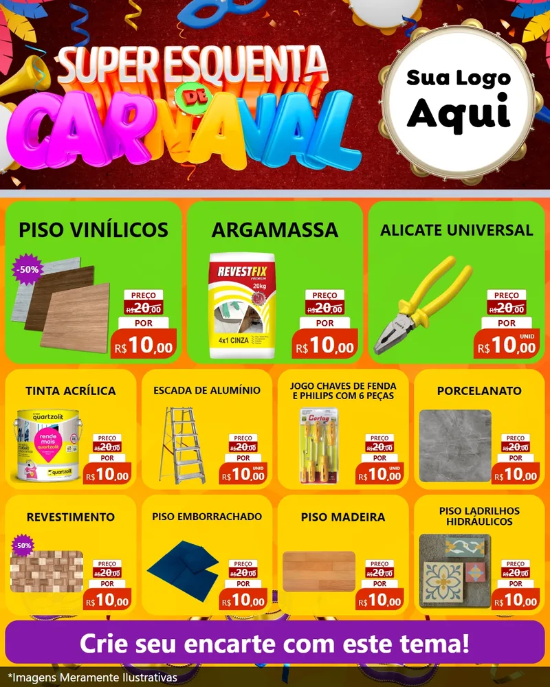 Modelo de Rede Social para Feed Instagram com o tema Super Esquenta de Carnaval para Material para Construção