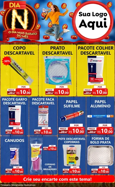 Modelo de Encarte para Encarte Grande com o tema Dia N - O Dia Mais Barato Do Mês para Embalagens