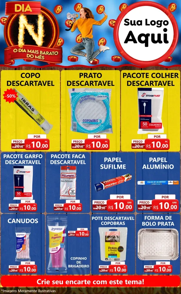 Modelo de Encarte para Encarte Grande com o tema Dia N - O Dia Mais Barato Do Mês para Embalagens