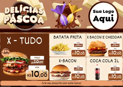 Modelo de Encarte para Encarte A4 Horizontal com o tema Delícias de Páscoa para Hamburgueria