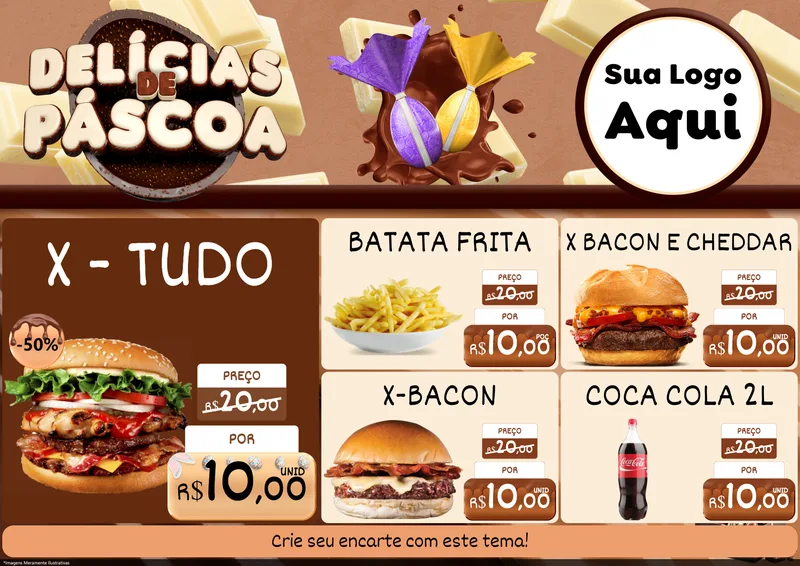 Modelo de Encarte para Encarte A4 Horizontal com o tema Delícias de Páscoa para Hamburgueria