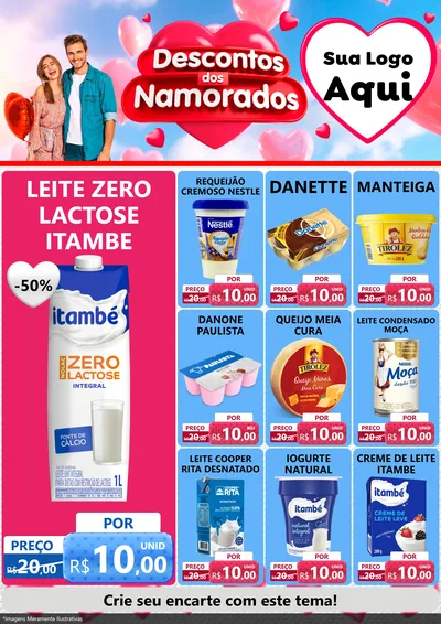 Modelo de Encarte para Encarte A4 Vertical com o tema Descontos dos Namorados para Frios e Laticínios