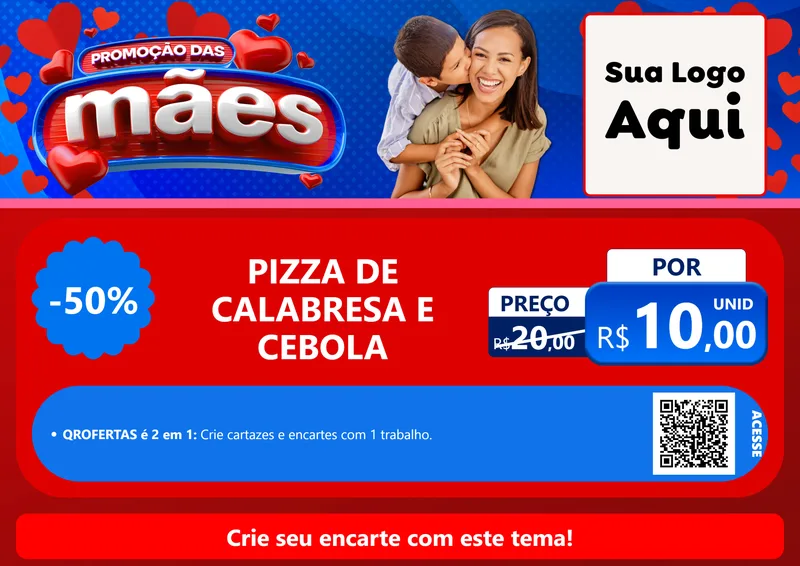 Modelo de Cartaz para Cartaz A4 Horizontal com o tema Promoção das Mães para Pizzaria