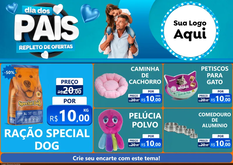 Modelo de Encarte para Encarte A4 Horizontal com o tema Dia Dos Pais Repleto de Ofertas para Pet Shop
