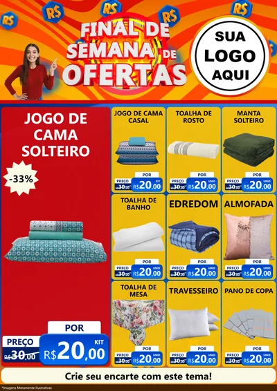 Modelo de Encarte para Encarte A4 Vertical com o tema Final de Semana de Ofertas para Cama, Mesa e Banho