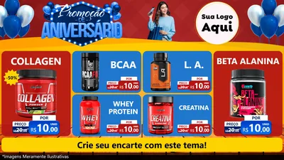 Modelo de TV para TV Horizontal com o tema Promoção de Aniversário para Suplementos alimentares