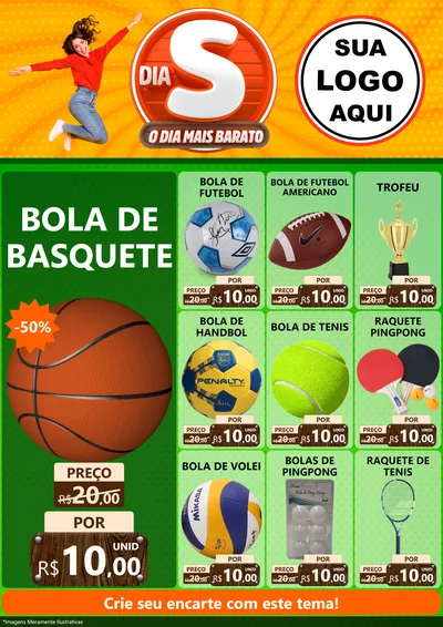 Modelo de Encarte para Encarte A4 Vertical com o tema Dia S - O Dia Mais Barato para Artigos Esportivos
