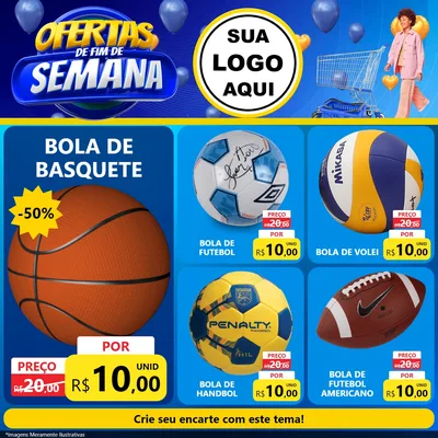 Modelo de Rede Social para Feed Facebook com o tema Ofertas de Fim de Semana para Artigos Esportivos
