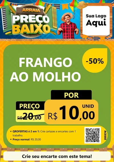 Modelo de Cartaz para Cartaz A4 Vertical com o tema Arraiá de Preço Baixo - Junina para Restaurante