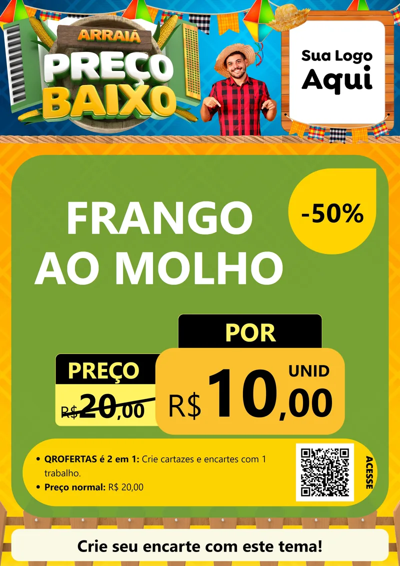 Modelo de Cartaz para Cartaz A4 Vertical com o tema Arraiá de Preço Baixo - Junina para Restaurante