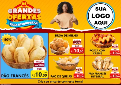Modelo de Encarte para Encarte A4 Horizontal com o tema Grandes Ofertas Para Economizar! para Padaria