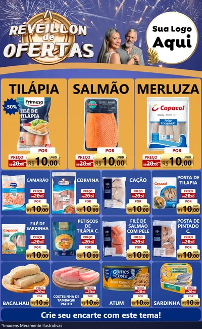 Modelo de Encarte para Encarte Grande com o tema Réveillon de Ofertas para Peixaria