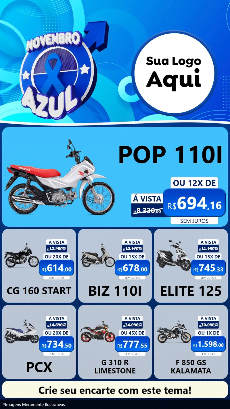 Modelo de Rede Social para Stories com o tema Novembro Azul para Concessionaria de Motos