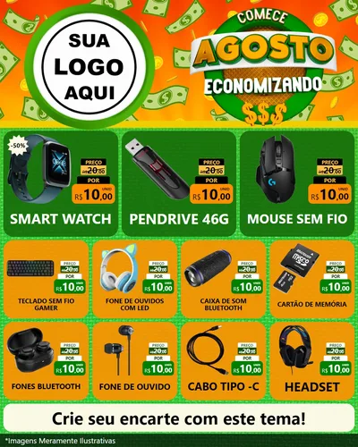 Modelo de Rede Social para Feed Instagram com o tema Comece Agosto Economizando para Informática