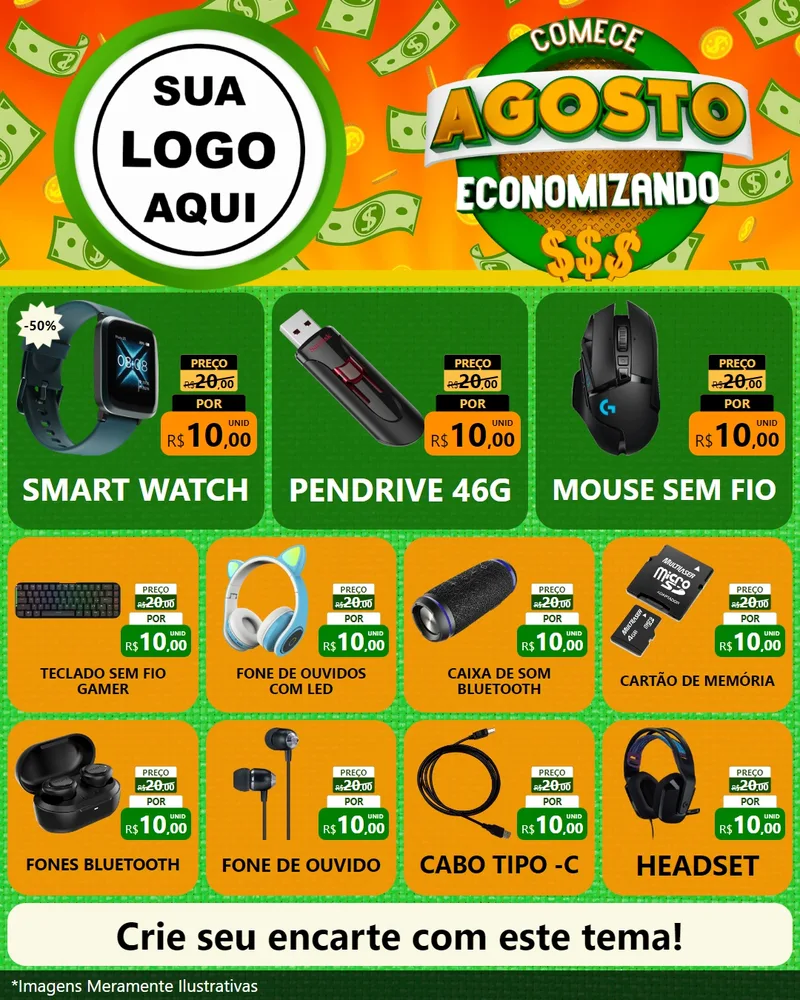 Modelo de Rede Social para Feed Instagram com o tema Comece Agosto Economizando para Informática