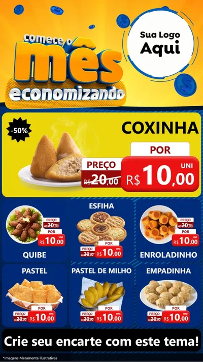 Modelo de Rede Social para Stories com o tema Comece O Mês Economizando para Salgadaria
