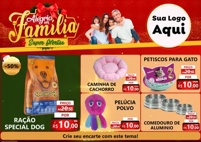 Modelo de Encarte para Encarte A4 Horizontal com o tema Alegria em Família Super Ofertas - Natal para Pet Shop