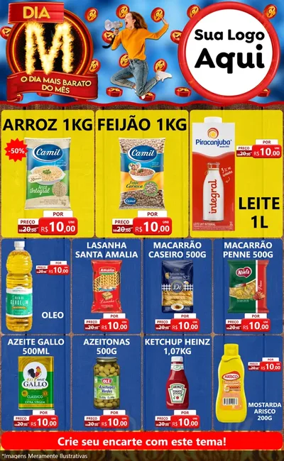 Modelo de Encarte para Encarte Grande com o tema Dia M - O Dia Mais Barato Do Mês para Supermercado