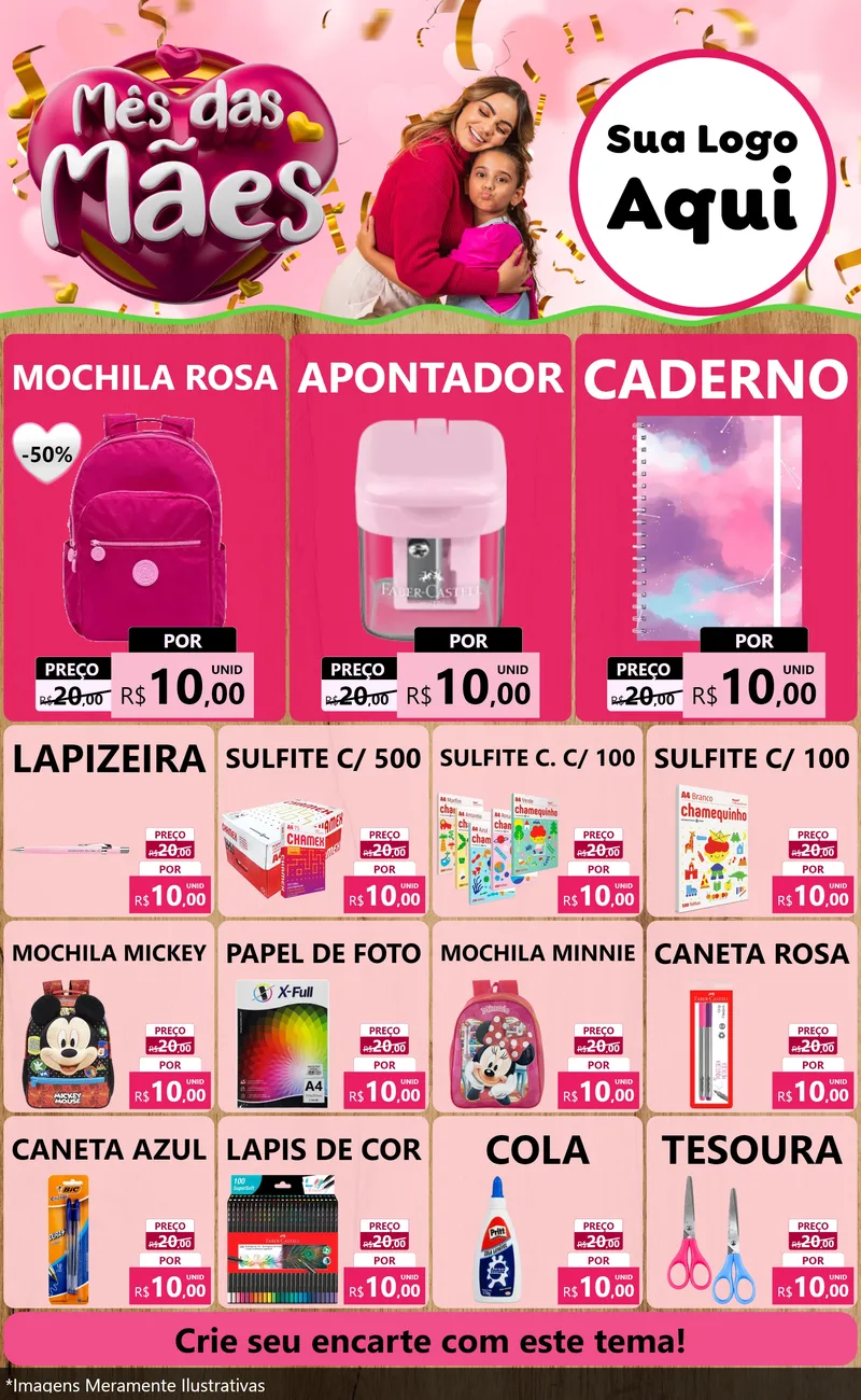 Modelo de Encarte para Encarte Grande com o tema Mês das Mães para Papelaria