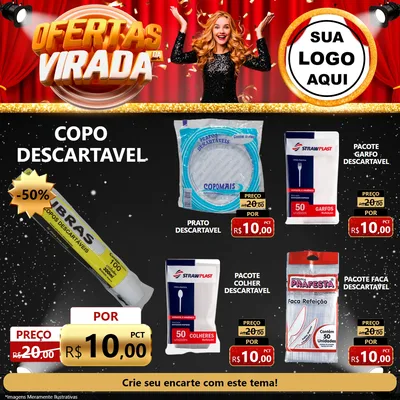 Modelo de Rede Social para Feed Facebook com o tema Ofertas da Virada para Embalagens