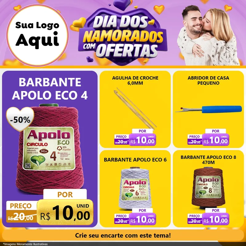Modelo de Rede Social para Feed Facebook com o tema Dia Dos Namorados Com Ofertas para Armarinho e Aviamentos