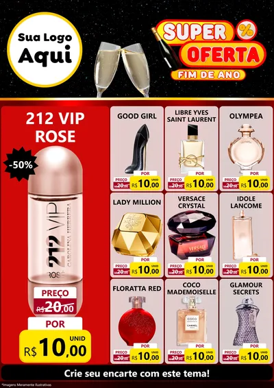 Modelo de Encarte para Encarte A4 Vertical com o tema Super Oferta Fim de Ano para Perfumes