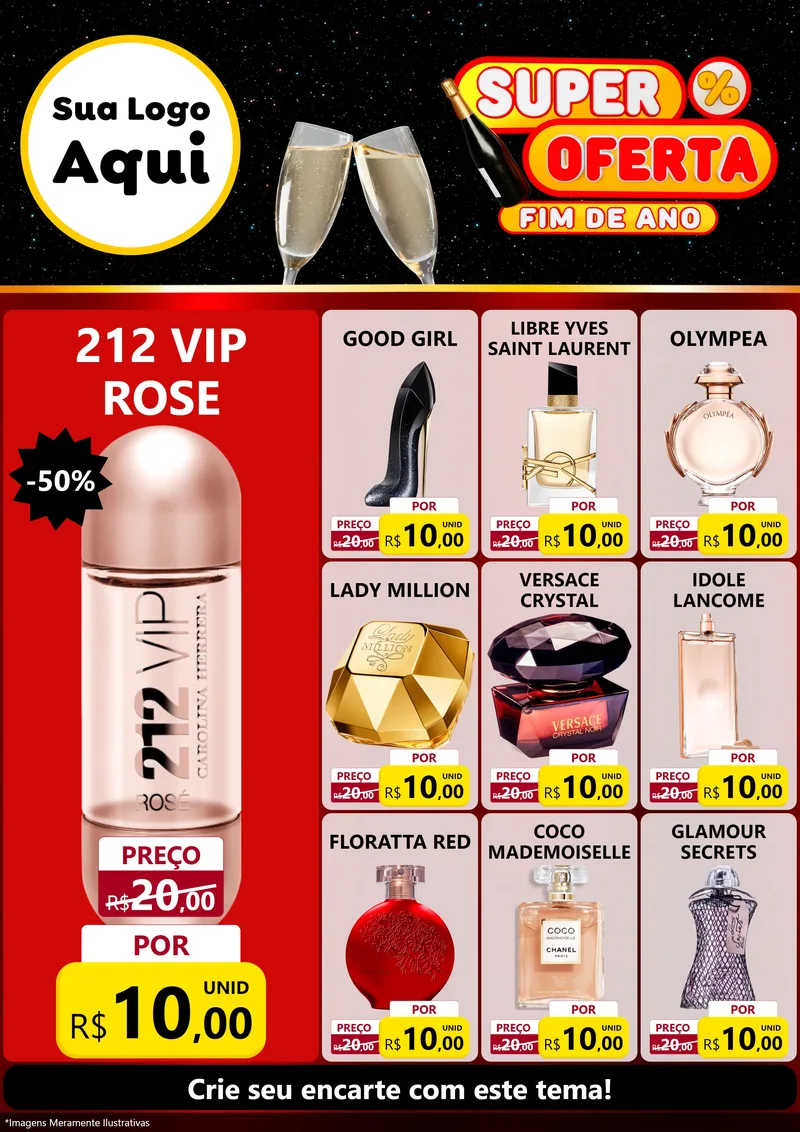 Modelo de Encarte para Encarte A4 Vertical com o tema Super Oferta Fim de Ano para Perfumes