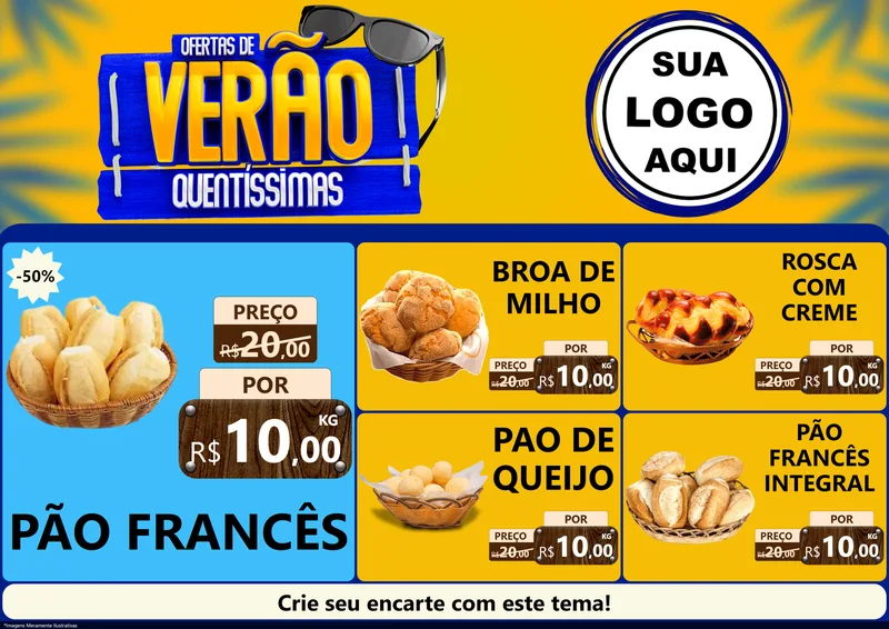 Modelo de Encarte para Encarte A4 Horizontal com o tema Ofertas de Verão Quentíssimas para Padaria