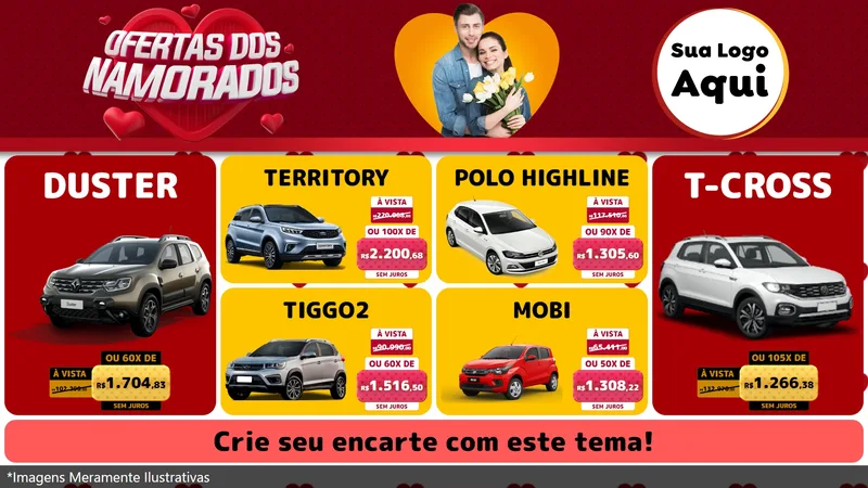 Modelo de TV para TV Horizontal com o tema Ofertas Dos Namorados para Concessionaria de Carros